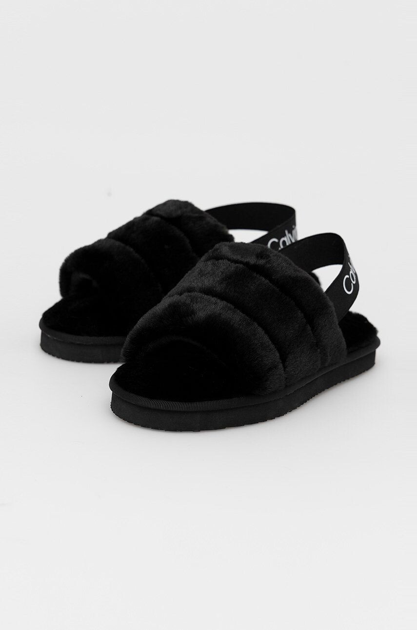 Calvin Klein Jeans Pantofle Home Slipper Fakefur Elastic černá barva - Pepit.cz