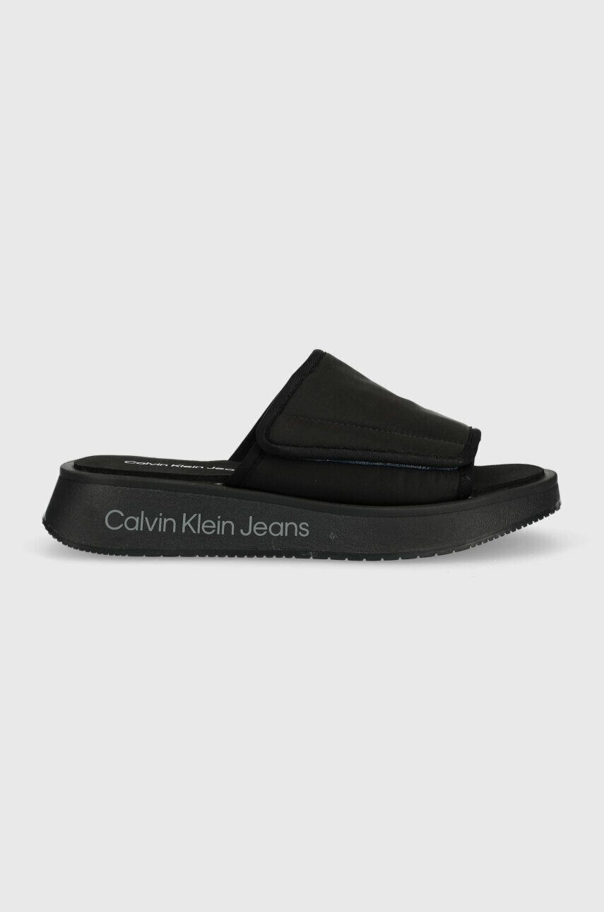 Calvin Klein Jeans Pantofle PREFRESATO SANDAL SOFTNY dámské černá barva na platformě YW0YW00968 - Pepit.cz