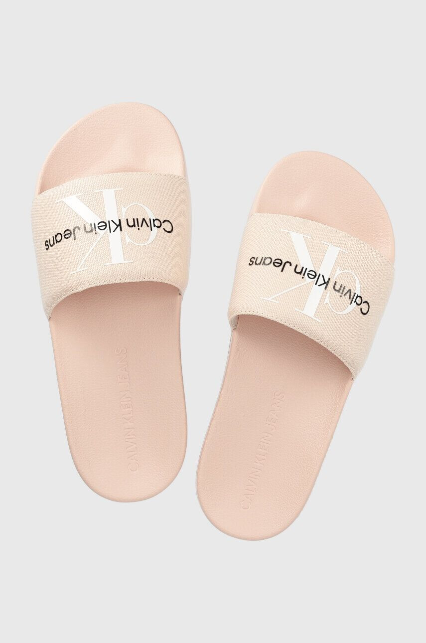 Calvin Klein Jeans Pantofle SLIDE MONOGRAM CO dámské růžová barva YW0YW00103 - Pepit.cz