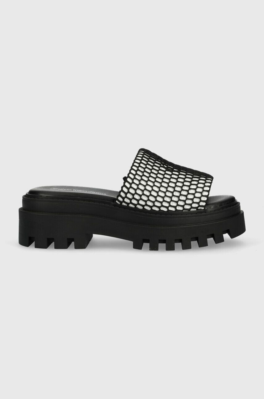 Calvin Klein Jeans Pantofle TOOTHY COMBAT SANDAL OVER MESH dámské černá barva na platformě YW0YW00950 - Pepit.cz