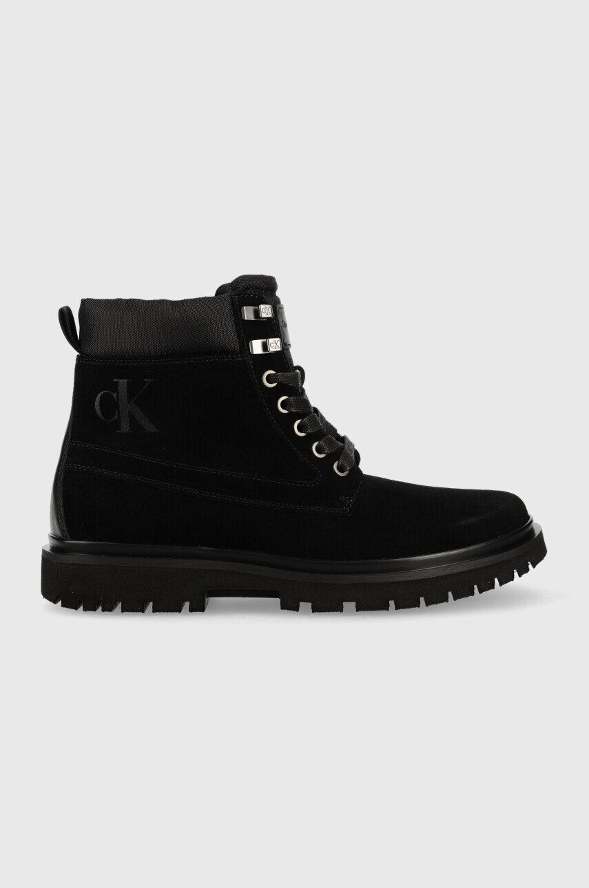 Calvin Klein Jeans Semišové boty Lug Mid Laceup Boot Hike pánské černá barva - Pepit.cz