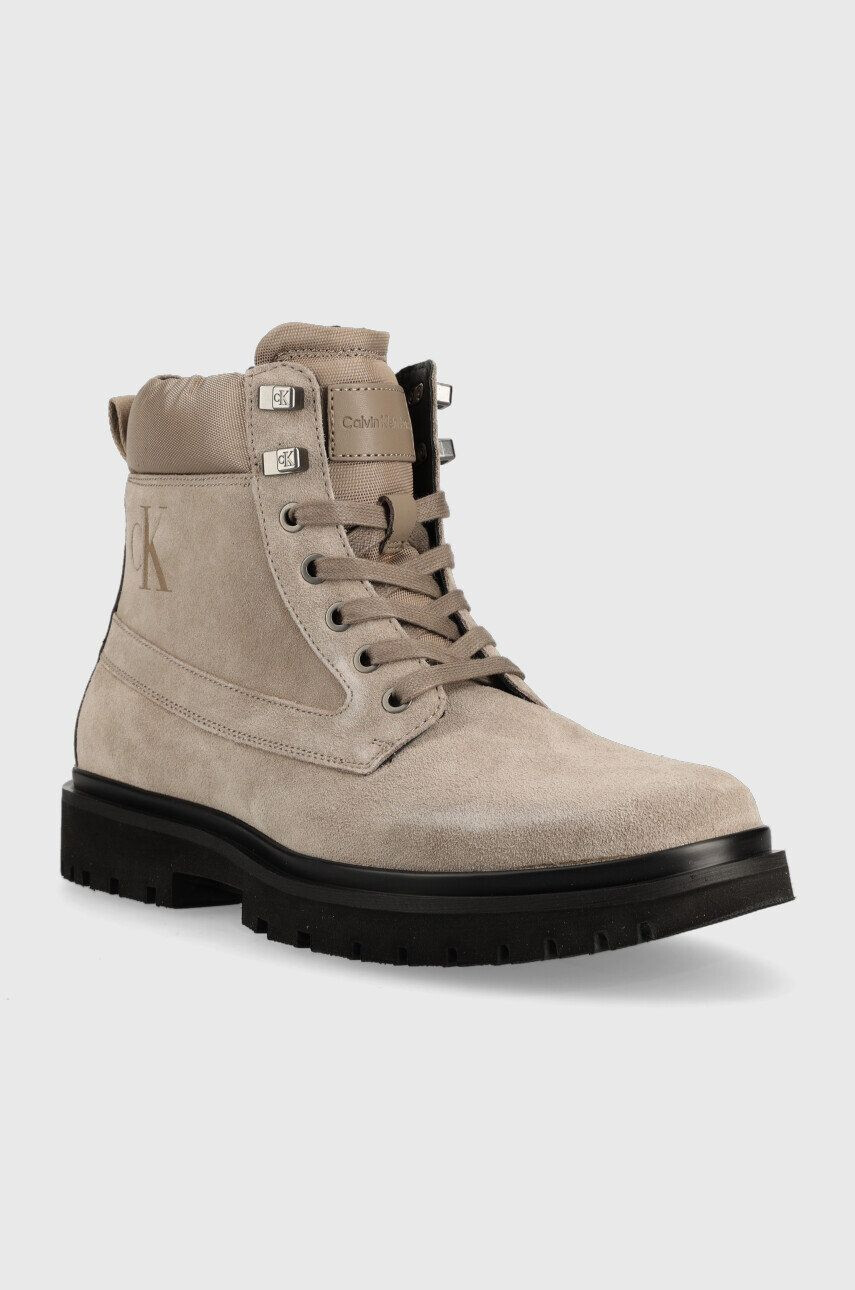 Calvin Klein Jeans Semišové boty Lug Mid Laceup Boot Hike pánské hnědá barva - Pepit.cz