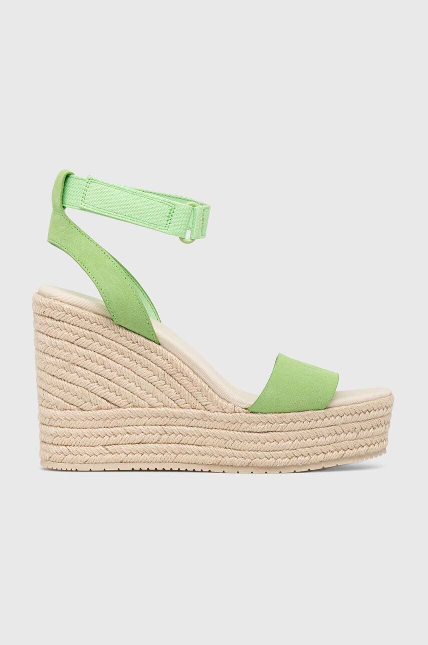 Calvin Klein Jeans Semišové sandály WEDGE SANDAL SU CON dámské zelená barva na platformě YW0YW01026 - Pepit.cz