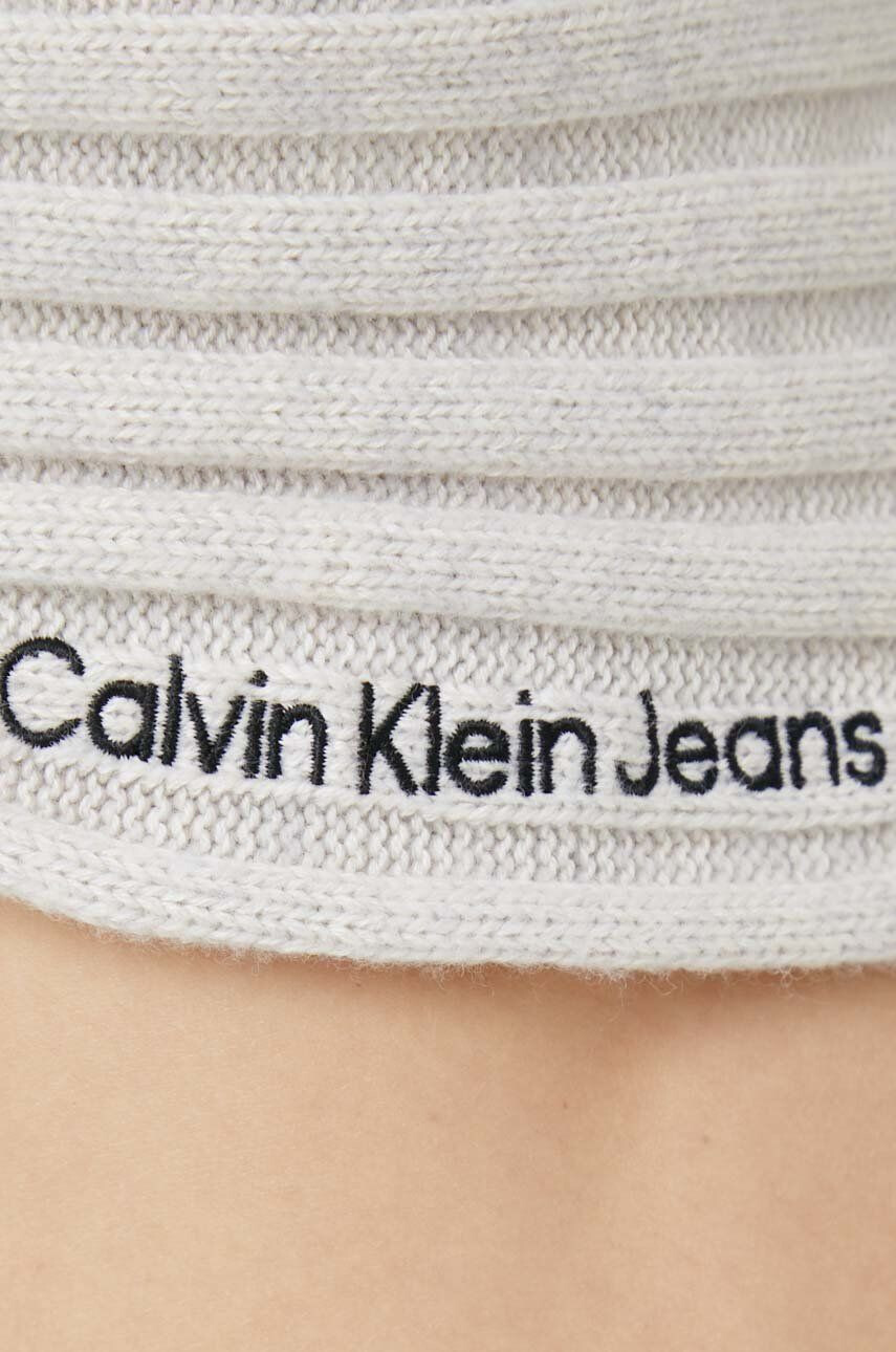 Calvin Klein Jeans Svetr z vlněné směsi dámský béžová barva lehký s pologolfem - Pepit.cz