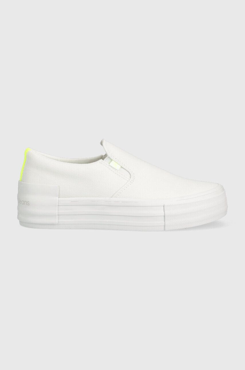 Calvin Klein Jeans Tenisky VULC FLATF BOLD SLIPON FLUO CONT dámské bílá barva - Pepit.cz