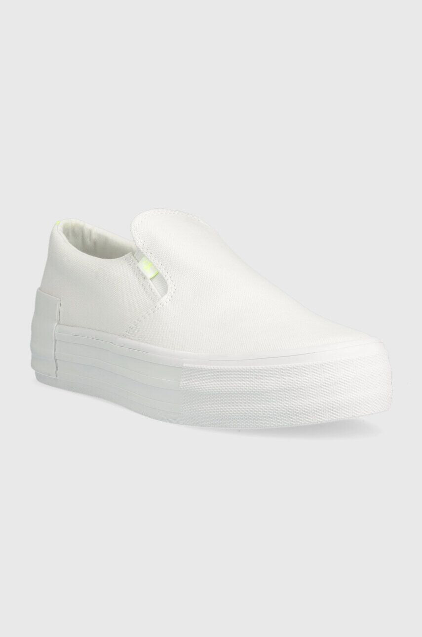 Calvin Klein Jeans Tenisky VULC FLATF BOLD SLIPON FLUO CONT dámské bílá barva - Pepit.cz