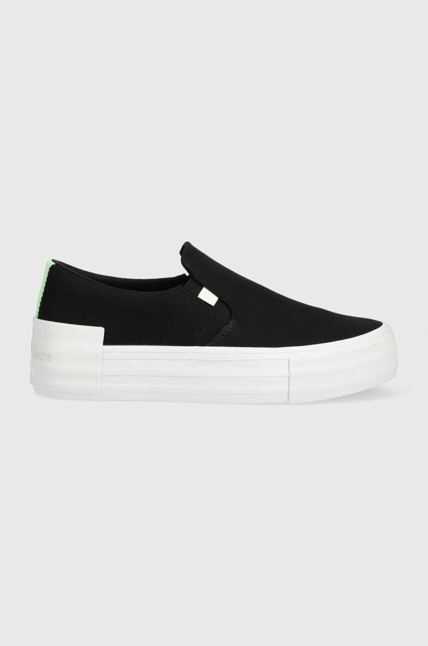 Calvin Klein Jeans Tenisky VULC FLATF BOLD SLIPON FLUO CONT dámské černá barva - Pepit.cz