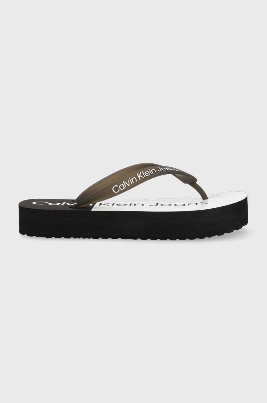 Calvin Klein Jeans Žabky BEACH SANDAL FLATFORM dámské černá barva na plochém podpatku YW0YW00716 - Pepit.cz