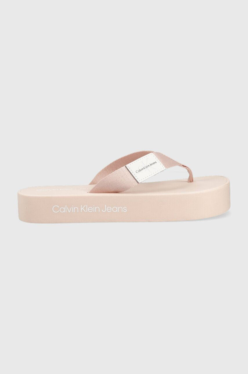 Calvin Klein Jeans Žabky FLATFORM FLIPFLOP dámské růžová barva na platformě YW0YW00993 - Pepit.cz