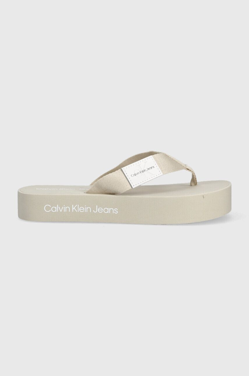 Calvin Klein Jeans Žabky FLATFORM FLIPFLOP dámské béžová barva na platformě YW0YW00993 - Pepit.cz