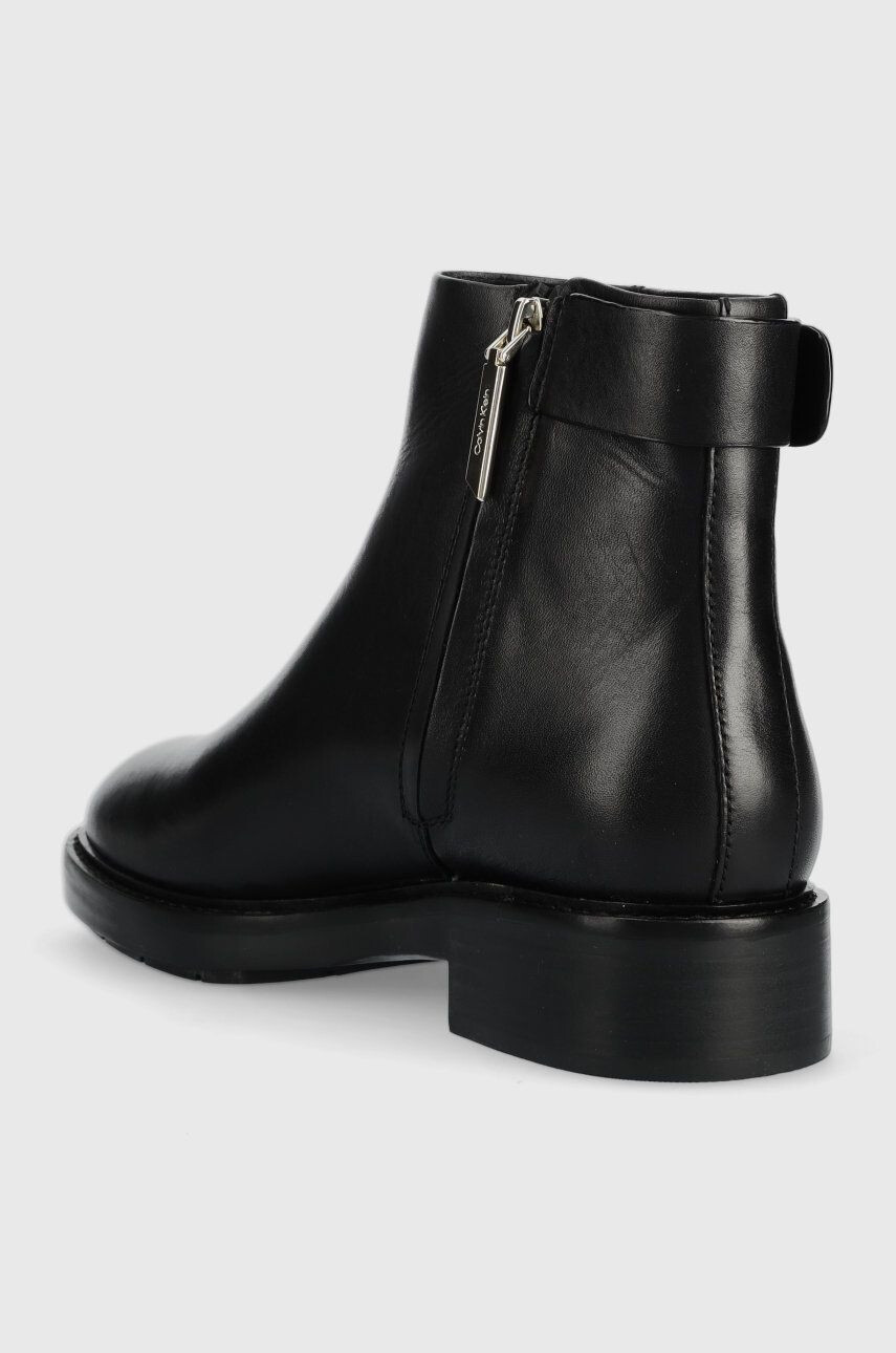 Calvin Klein Kožené kotníkové boty Rubber Sole Ankle Boot dámské černá barva na plochém podpatku - Pepit.cz