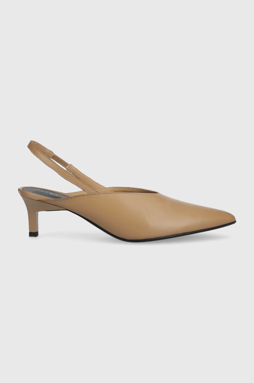 Calvin Klein Kožené lodičky HW0HW01345 GEO STIL SLINGBACK PUMP 50 béžová barva s odkrytou patou - Pepit.cz