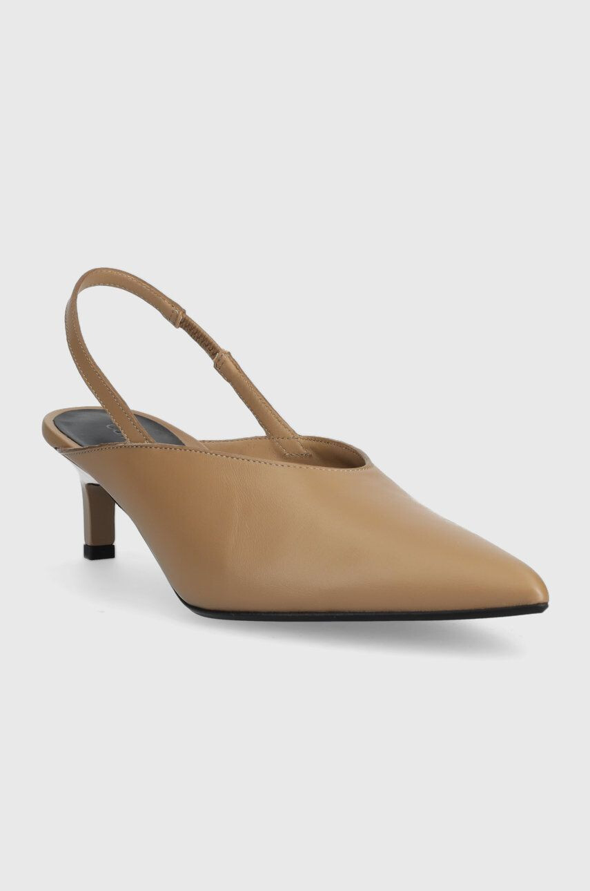 Calvin Klein Kožené lodičky HW0HW01345 GEO STIL SLINGBACK PUMP 50 béžová barva s odkrytou patou - Pepit.cz