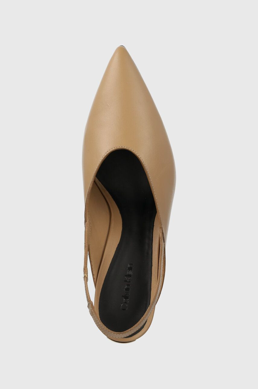 Calvin Klein Kožené lodičky HW0HW01345 GEO STIL SLINGBACK PUMP 50 béžová barva s odkrytou patou - Pepit.cz