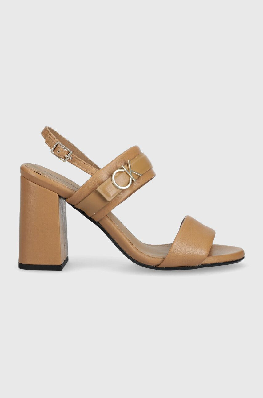 Calvin Klein Kožené sandály BLOCK HL SANDAL 85HH W/HW béžová barva HW0HW01486 - Pepit.cz