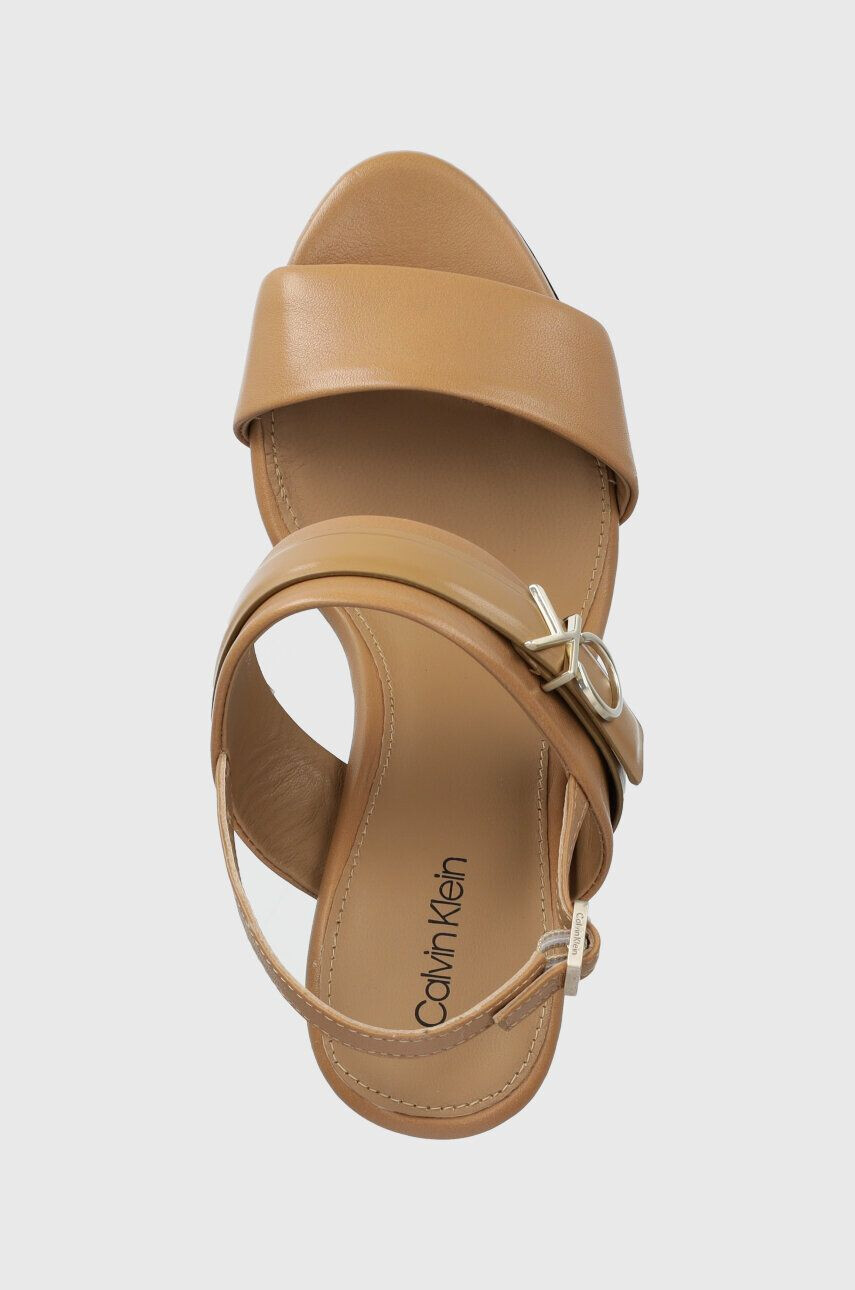 Calvin Klein Kožené sandály BLOCK HL SANDAL 85HH W/HW béžová barva HW0HW01486 - Pepit.cz