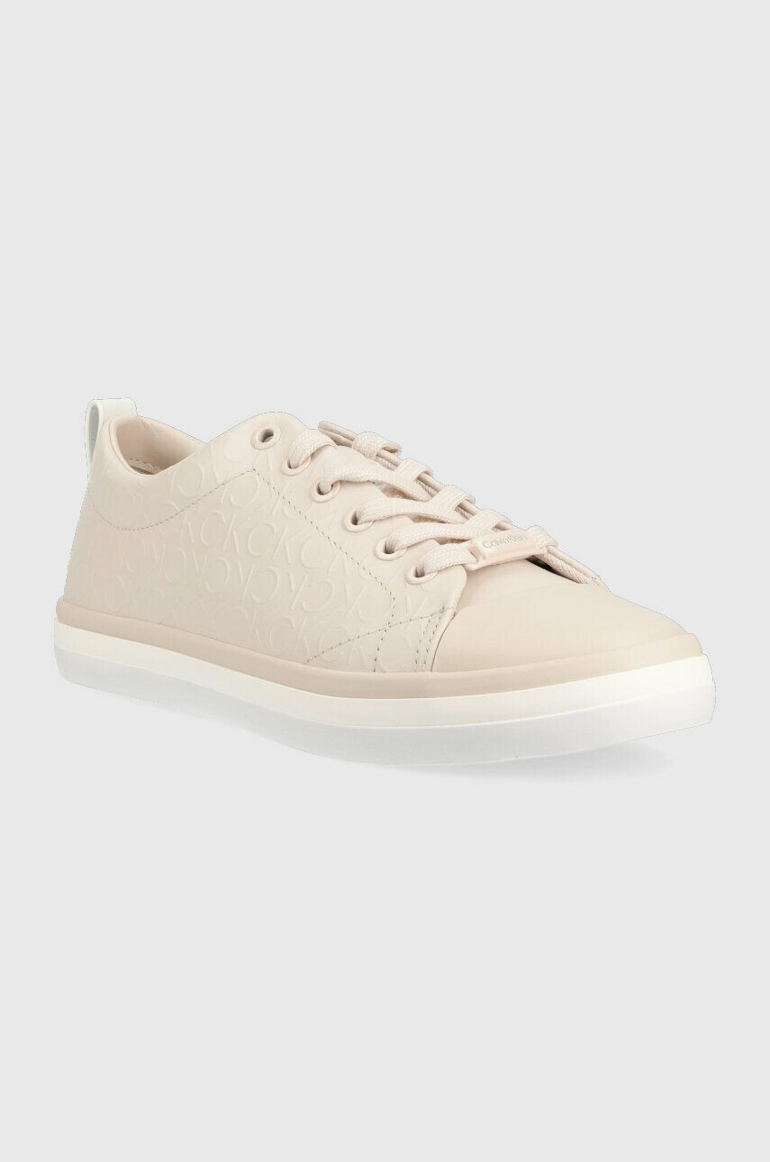 Calvin Klein Kožené tenisky LOW PROF VULC LACE UP - HF MONO béžová barva - Pepit.cz