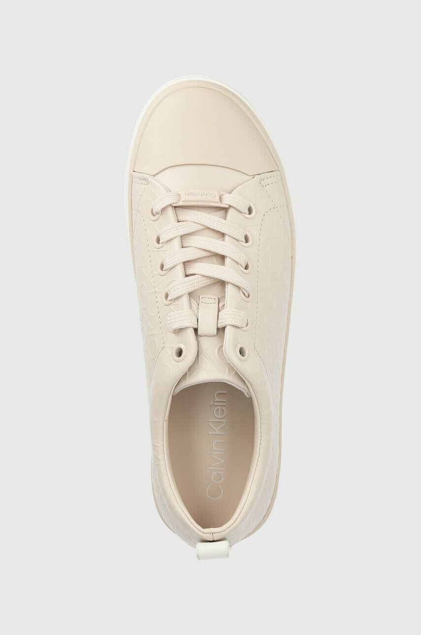 Calvin Klein Kožené tenisky LOW PROF VULC LACE UP - HF MONO béžová barva - Pepit.cz