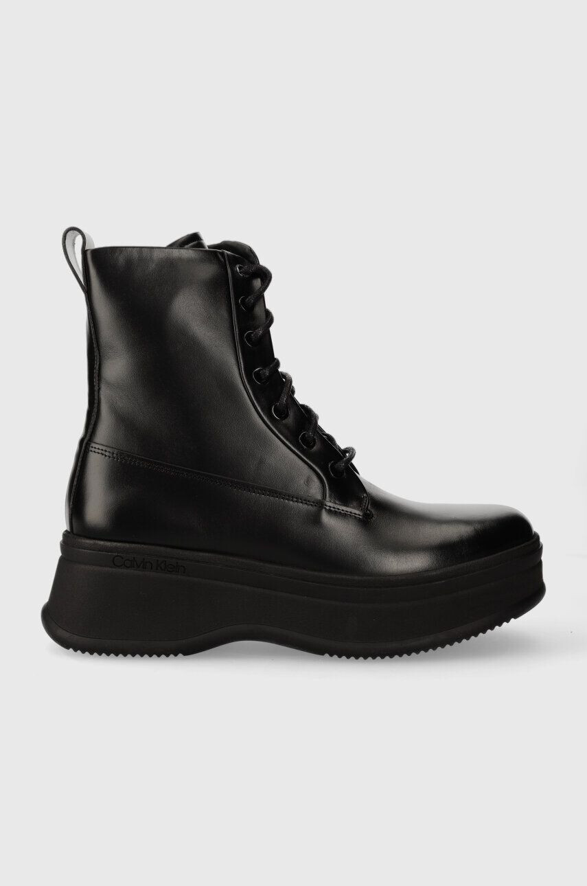 Calvin Klein Kožené workery PITCHED COMBAT BOOT dámské černá barva na platformě HW0HW01599 - Pepit.cz