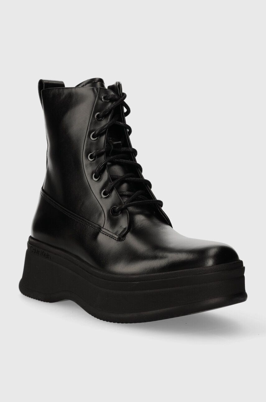 Calvin Klein Kožené workery PITCHED COMBAT BOOT dámské černá barva na platformě HW0HW01599 - Pepit.cz