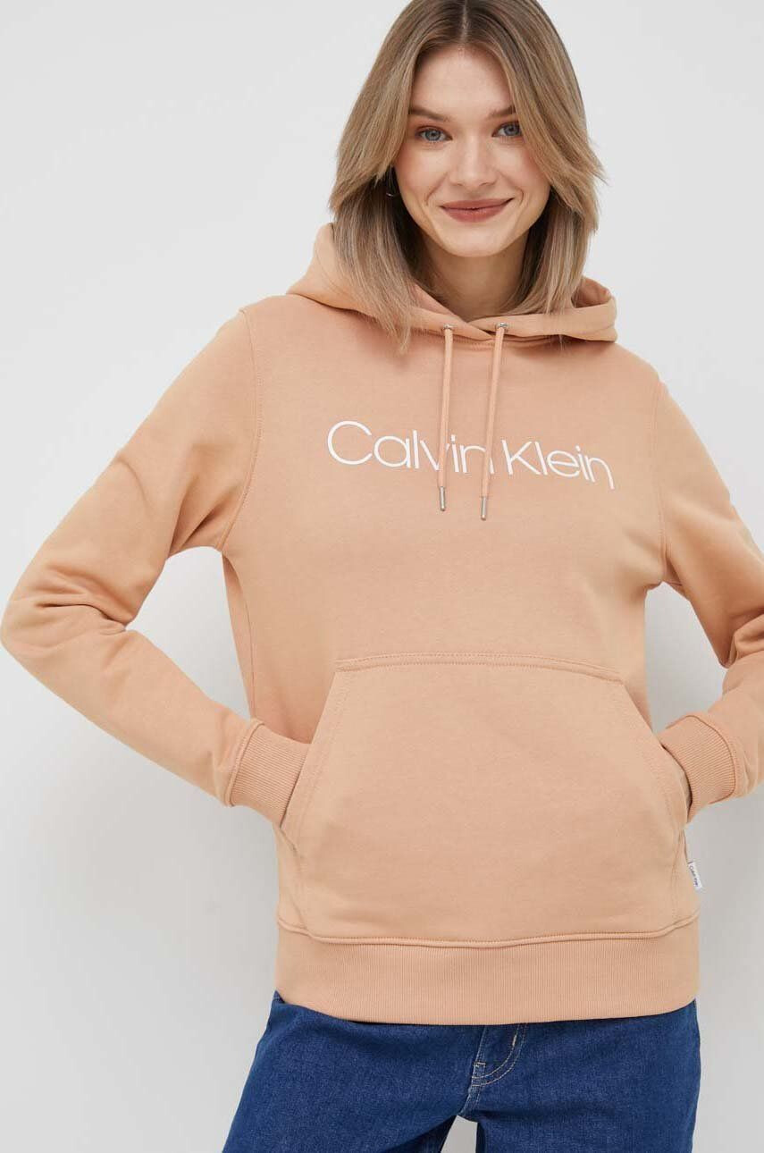 Calvin Klein Mikina dámská oranžová barva s kapucí s potiskem - Pepit.cz