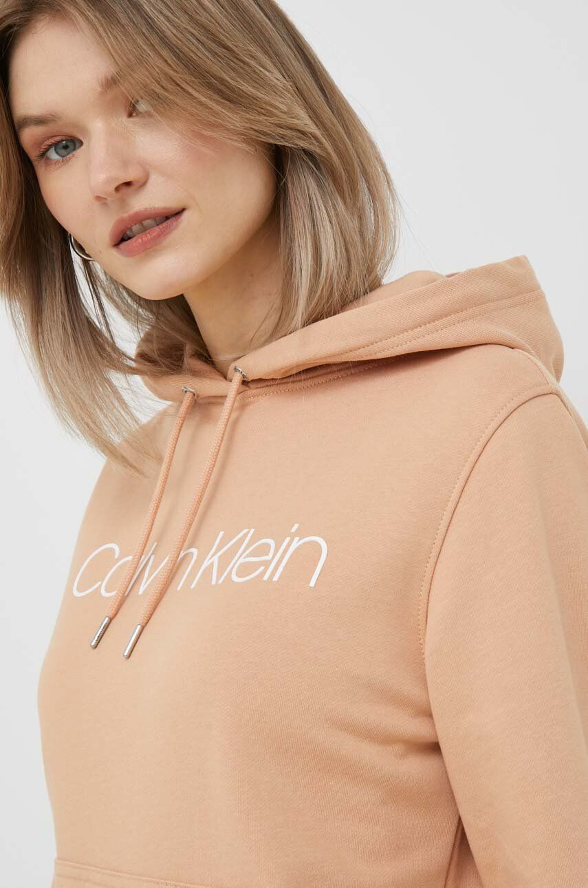 Calvin Klein Mikina dámská oranžová barva s kapucí s potiskem - Pepit.cz