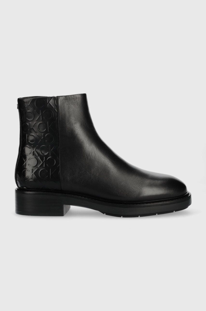 Calvin Klein Nízké kozačky Rubber Sole Ankle Boot dámské černá barva na plochém podpatku - Pepit.cz