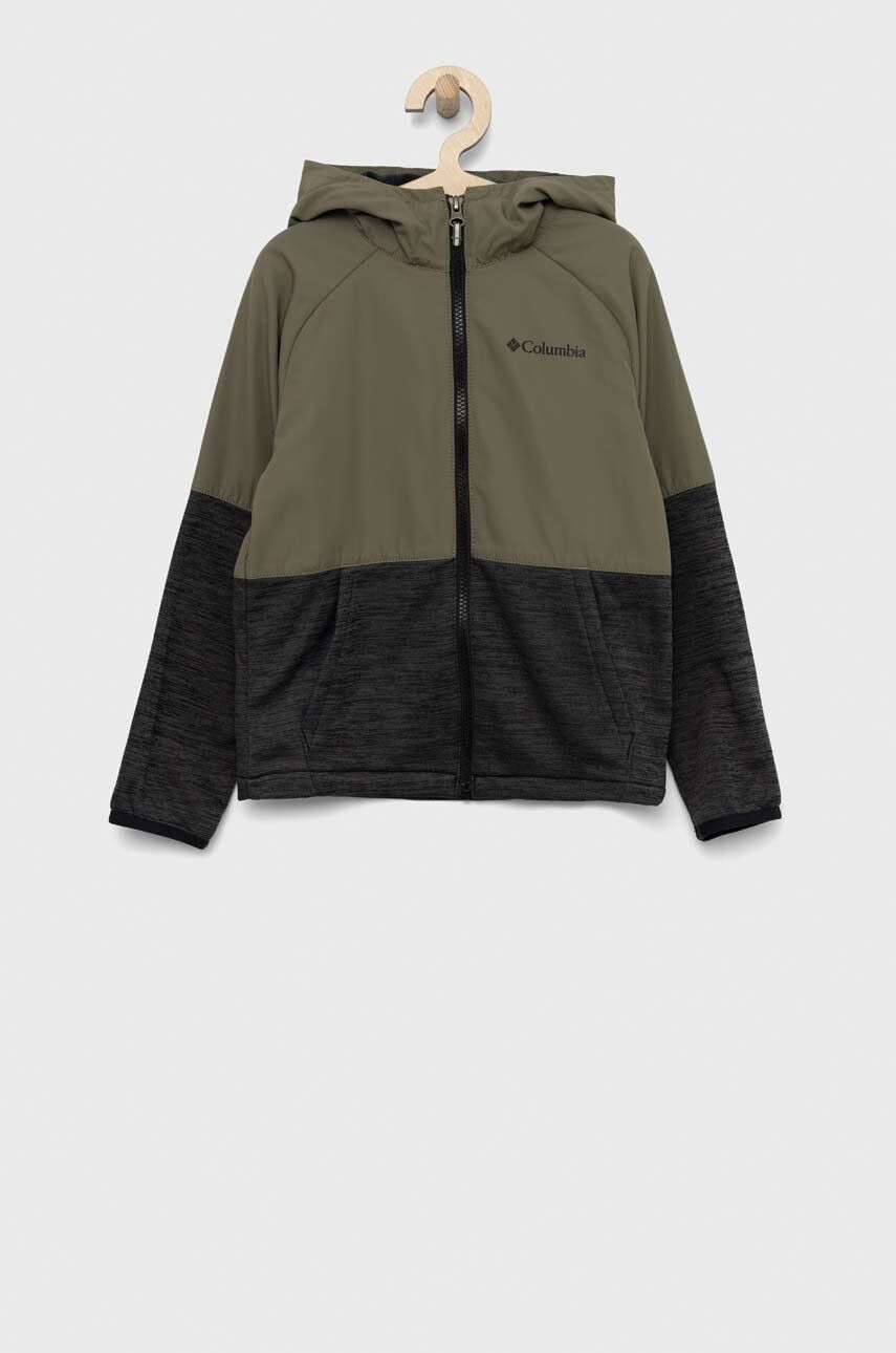 Columbia Dětská mikina Out-Shield Dry Fleece Full Zip zelená barva s kapucí vzorovaná Stone Green Bl - Pepit.cz