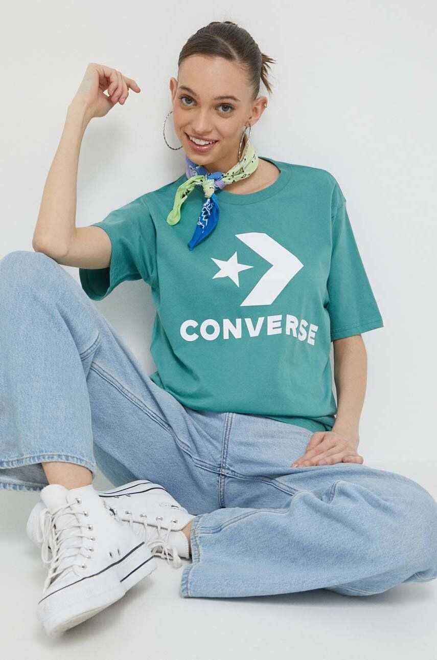 Converse Bavlněné tričko tyrkysová barva s potiskem - Pepit.cz