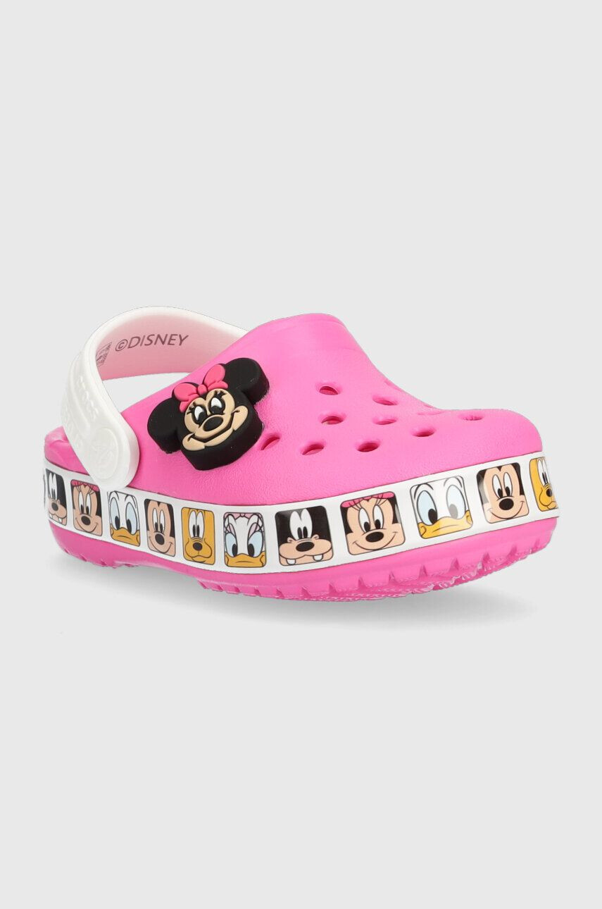 Crocs Dětské pantofle x Disney růžová barva - Pepit.cz