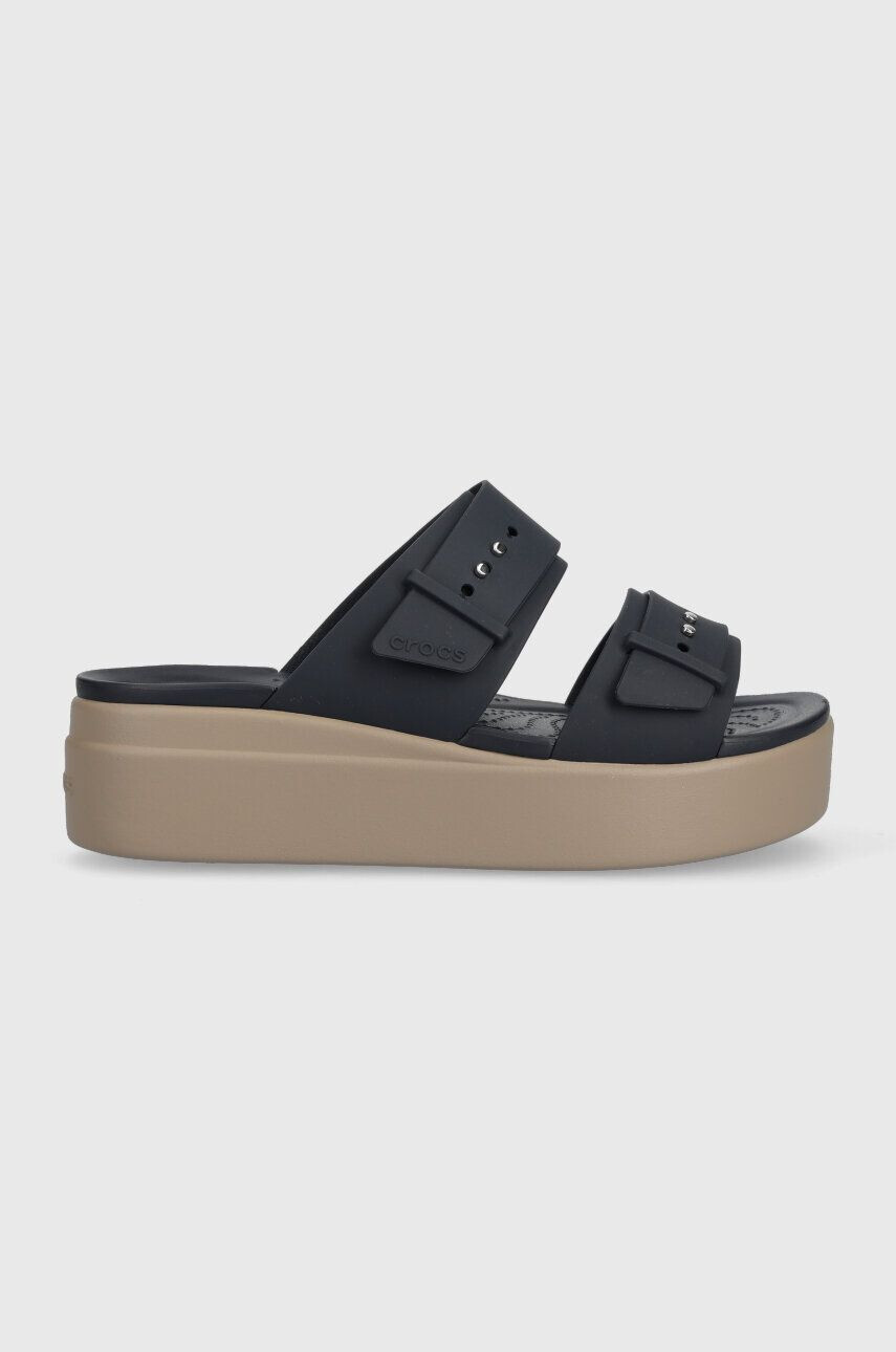 Crocs Pantofle Brooklyn Low Wedge Sandal dámské tmavomodrá barva na platformě 207431 - Pepit.cz