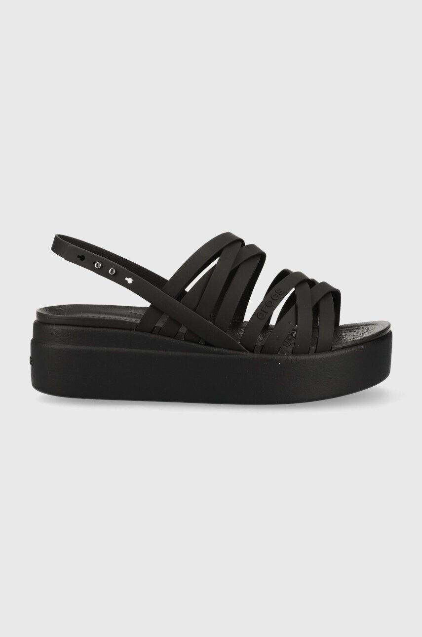 Crocs Sandály Brooklyn Strappy Low Wedge dámské černá barva na platformě 206751 - Pepit.cz