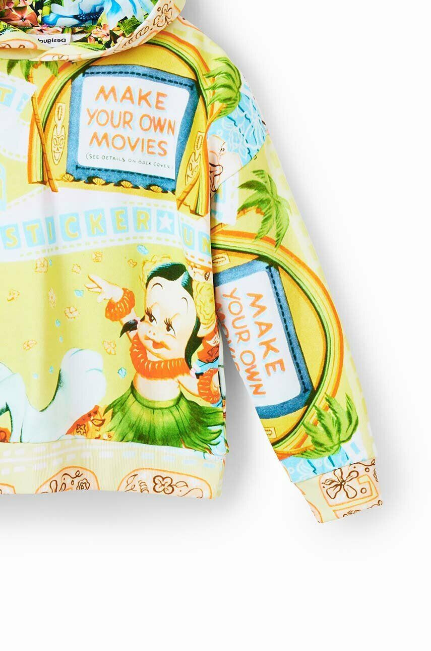 Desigual Dětská bavlněná mikina Bugs Bunny žlutá barva s kapucí vzorovaná - Pepit.cz