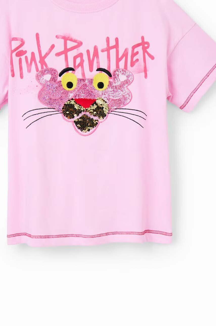 Desigual Dětské bavlněné tričko Pink Panther růžová barva - Pepit.cz