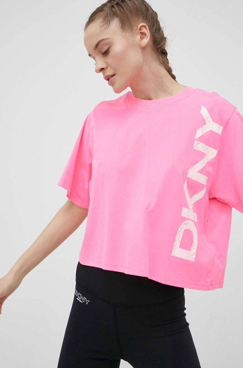 DKNY Bavlněné tričko růžová barva - Pepit.cz