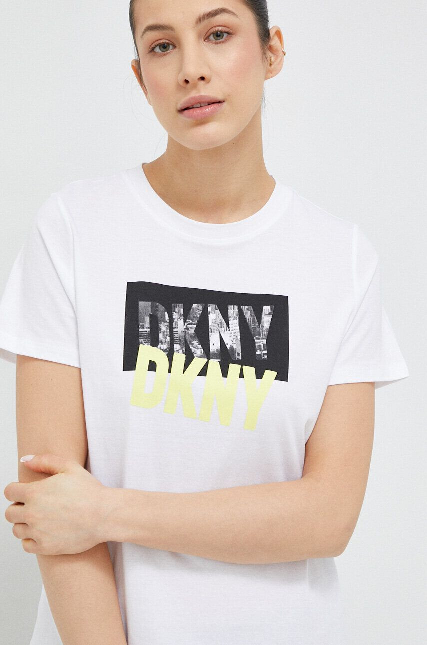 DKNY Bavlněné tričko bílá barva - Pepit.cz