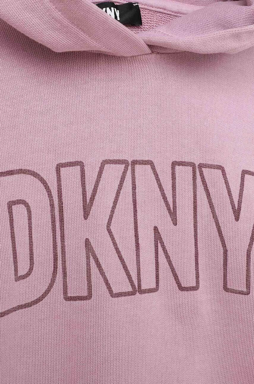 DKNY Dětská bavlněná mikina fialová barva s kapucí s potiskem - Pepit.cz