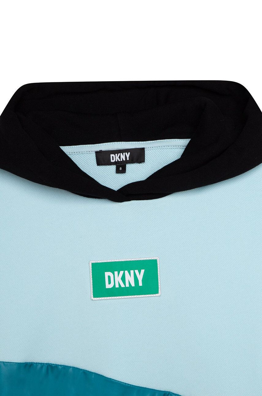 DKNY Dětská mikina tyrkysová barva s kapucí vzorovaná - Pepit.cz