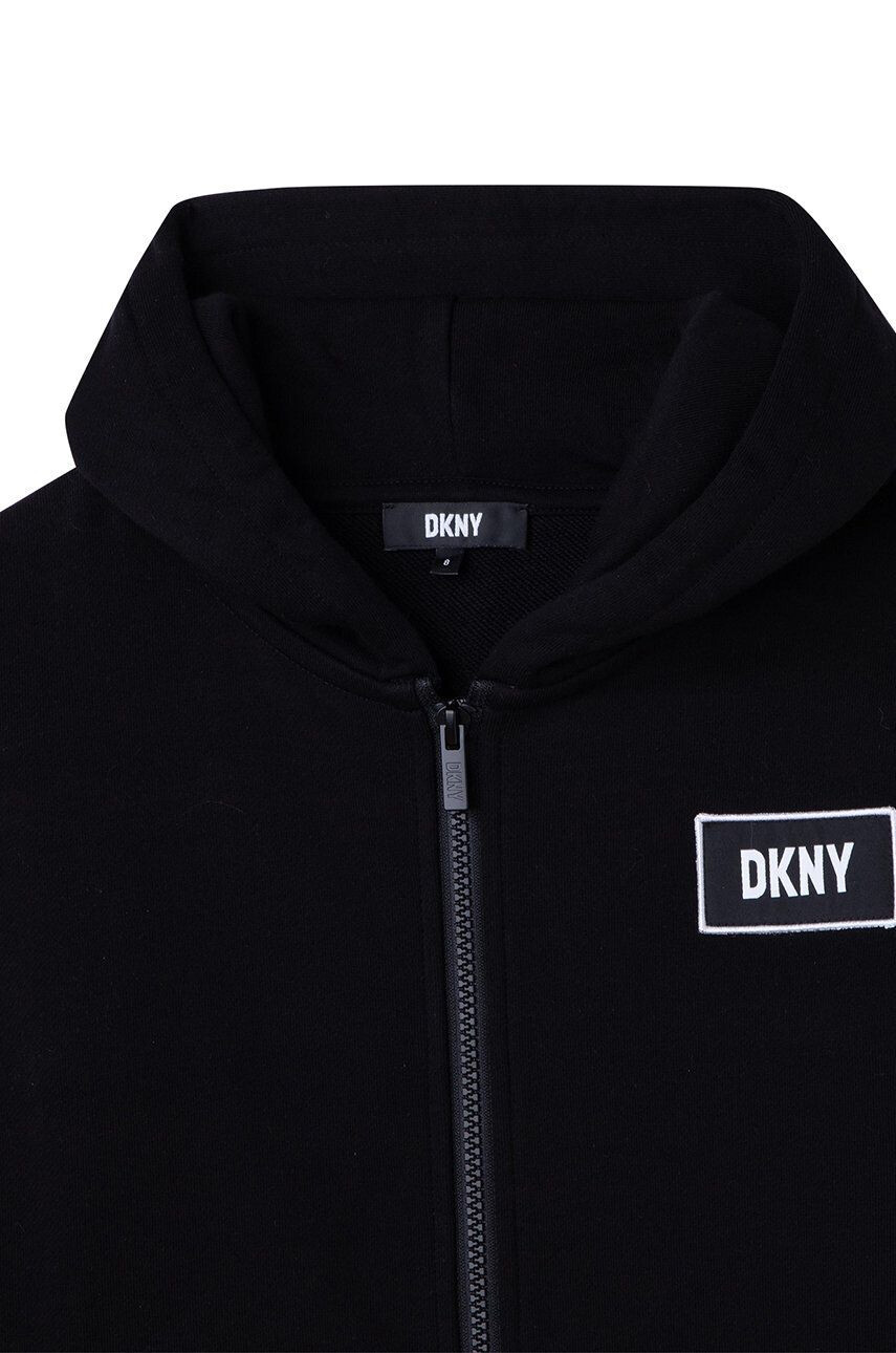 DKNY Dětská mikina černá barva s kapucí vzorovaná - Pepit.cz