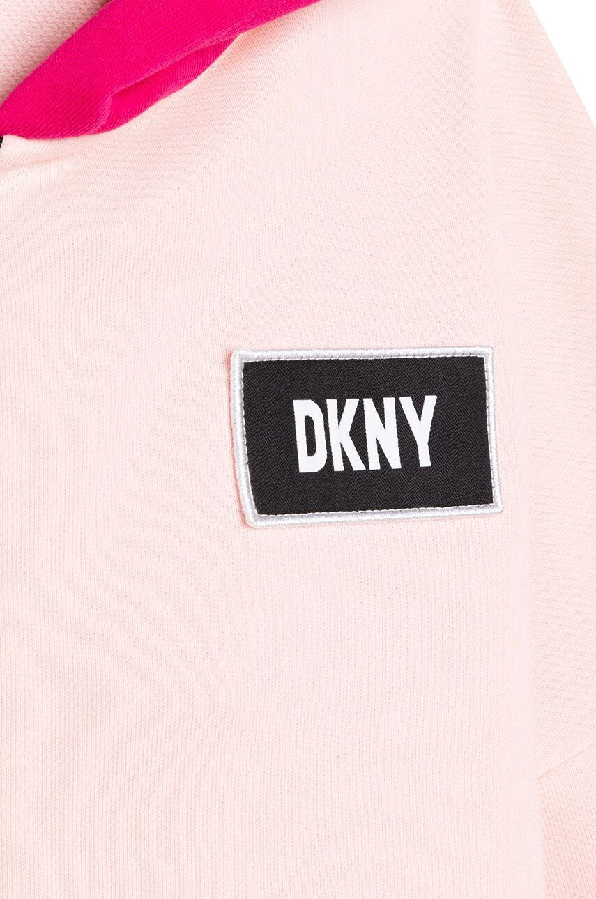 DKNY Dětská mikina růžová barva s kapucí vzorovaná - Pepit.cz