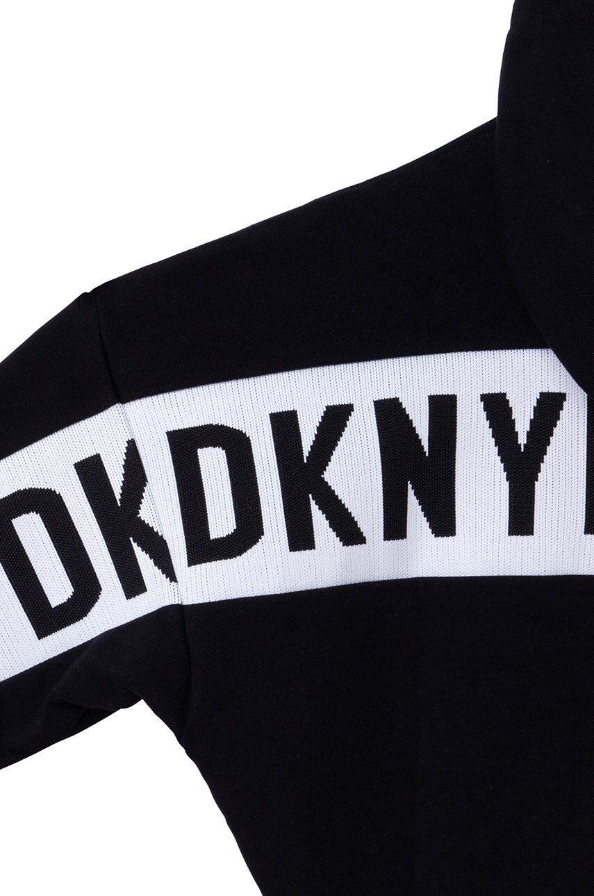 DKNY Dětská mikina černá barva s kapucí vzorovaná - Pepit.cz