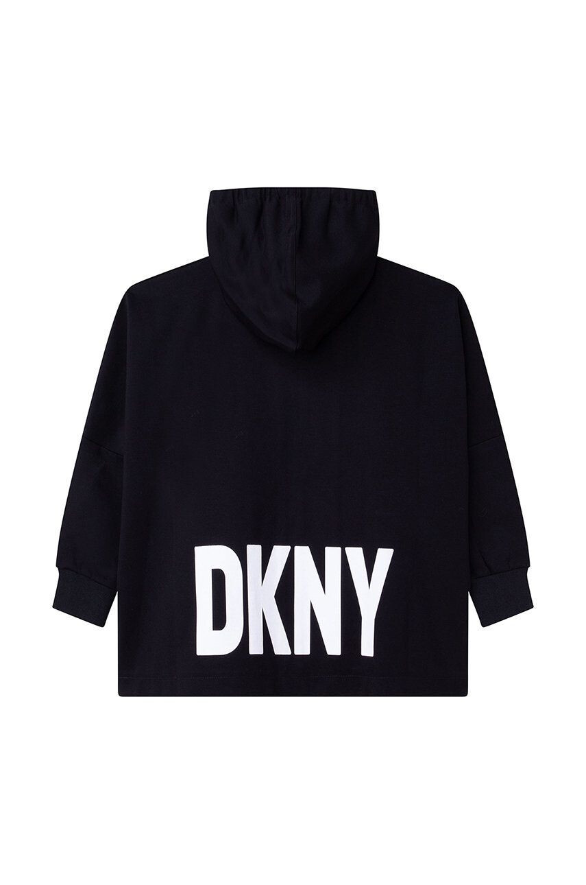 DKNY Dětská mikina černá barva s kapucí s potiskem - Pepit.cz