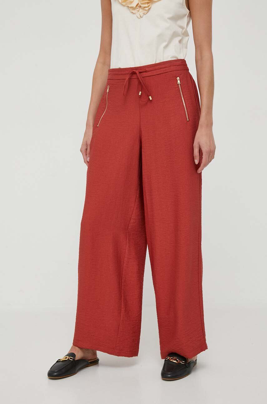 DKNY Kalhoty dámské vínová barva jednoduché high waist - Pepit.cz