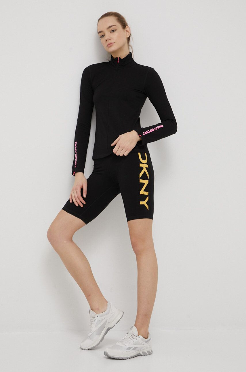 DKNY Kraťasy dámské černá barva s potiskem high waist - Pepit.cz