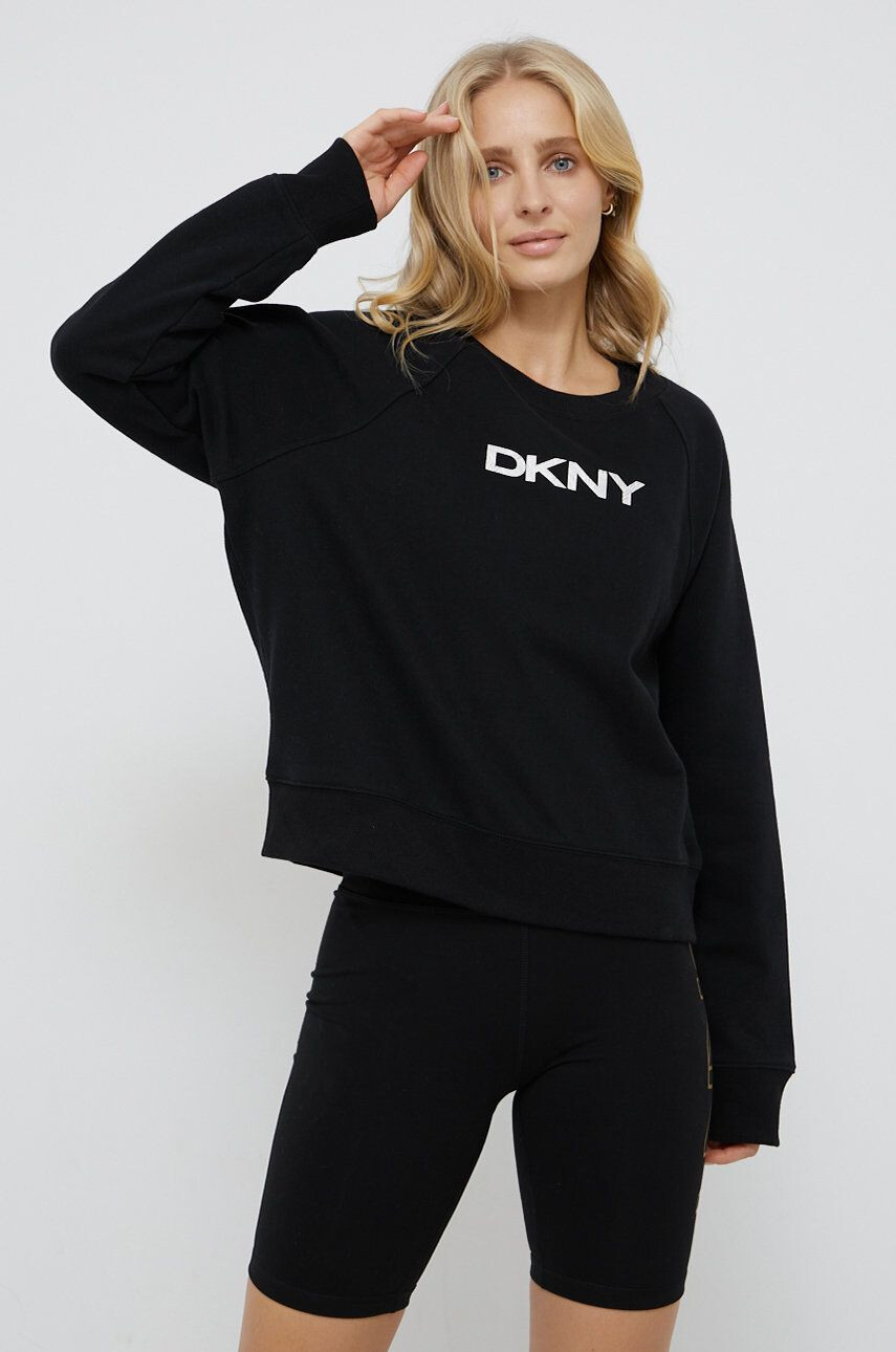 DKNY Mikina dámská černá barva s kapucí hladká - Pepit.cz