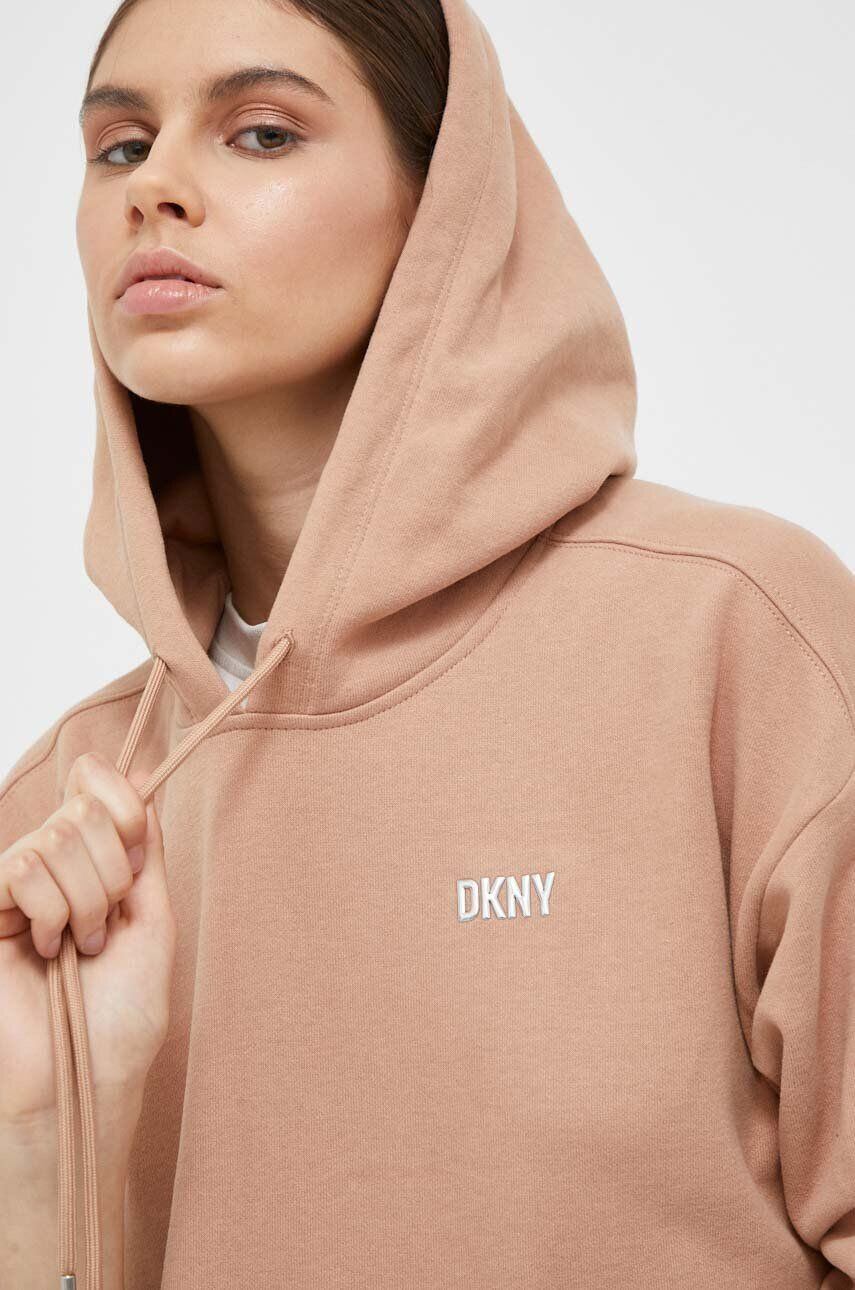 DKNY Mikina dámská hnědá barva s kapucí s aplikací - Pepit.cz