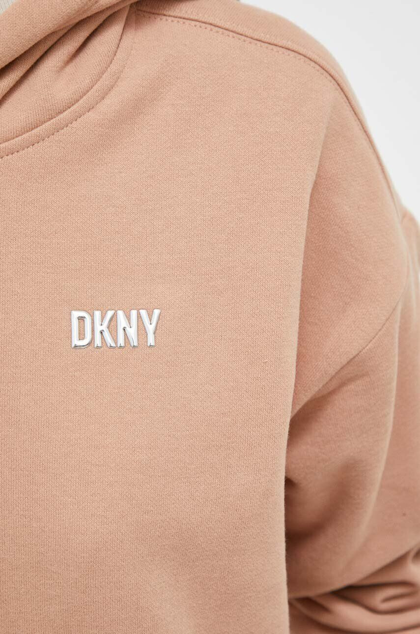 DKNY Mikina dámská hnědá barva s kapucí s aplikací - Pepit.cz