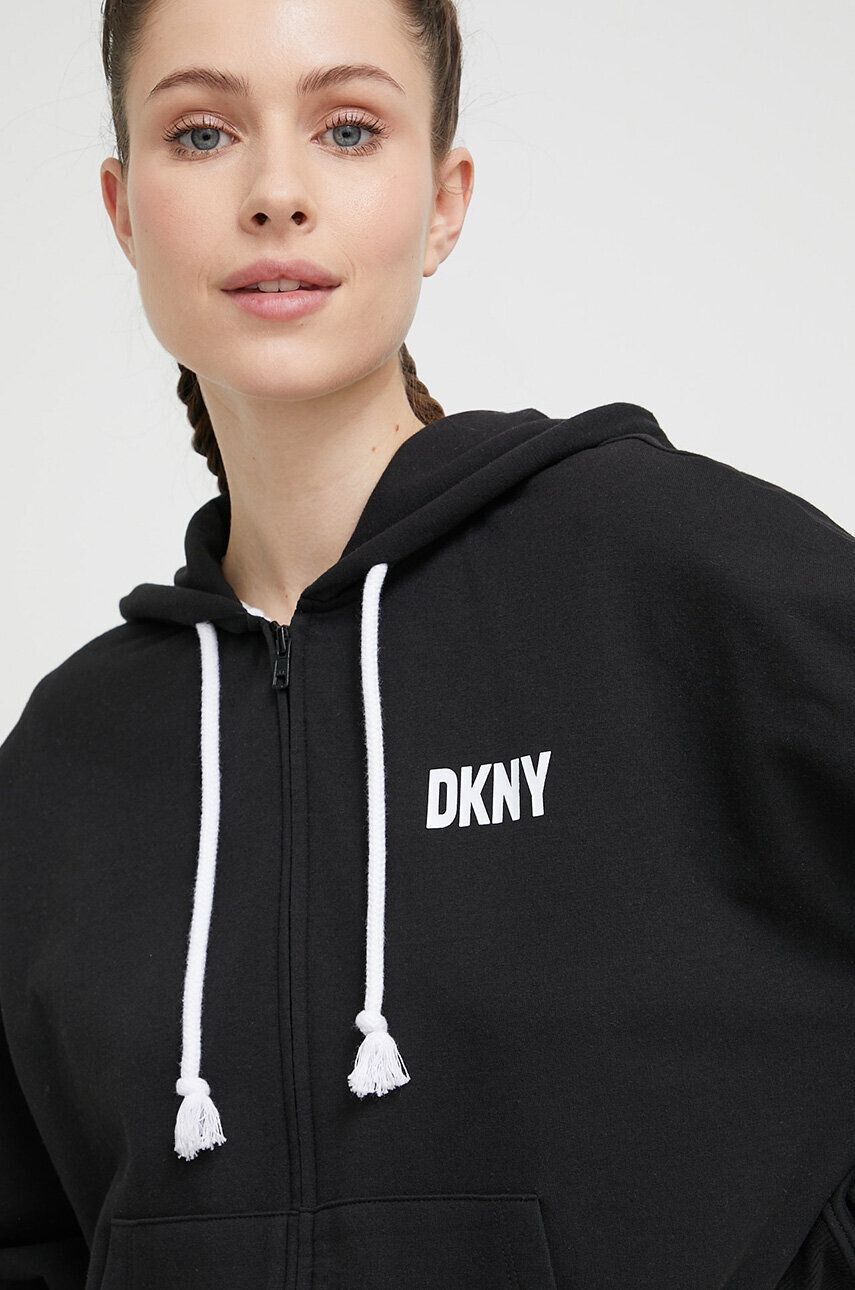 DKNY Mikina dámská vínová barva s kapucí vzorovaná - Pepit.cz