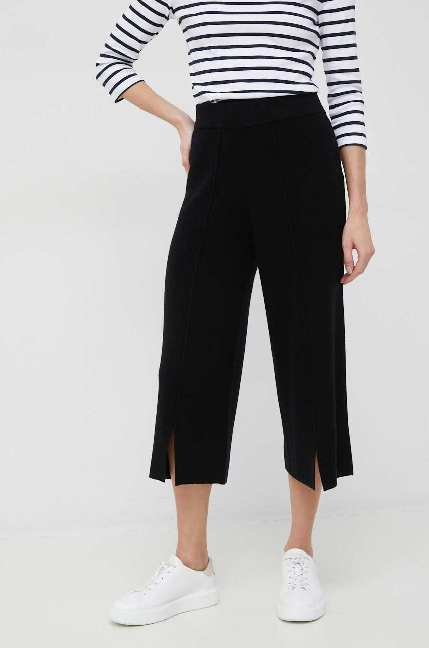 DKNY Vlněné kalhoty dámské černá barva široké high waist - Pepit.cz