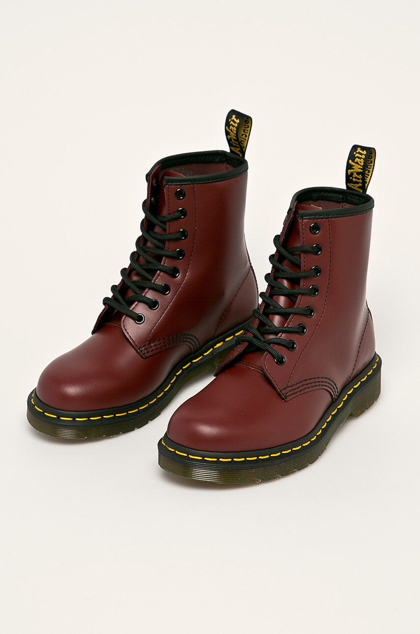 Dr. Martens Kožené workery 1460 dámské vínová barva na platformě - Pepit.cz